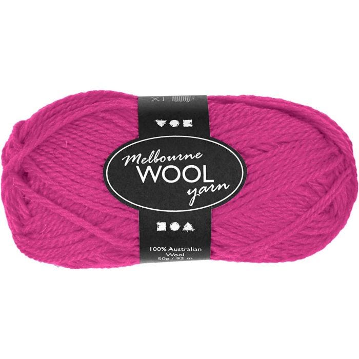 Melbourne Wool Yarn, 92 M, neon pink, 50g/ 1 ball