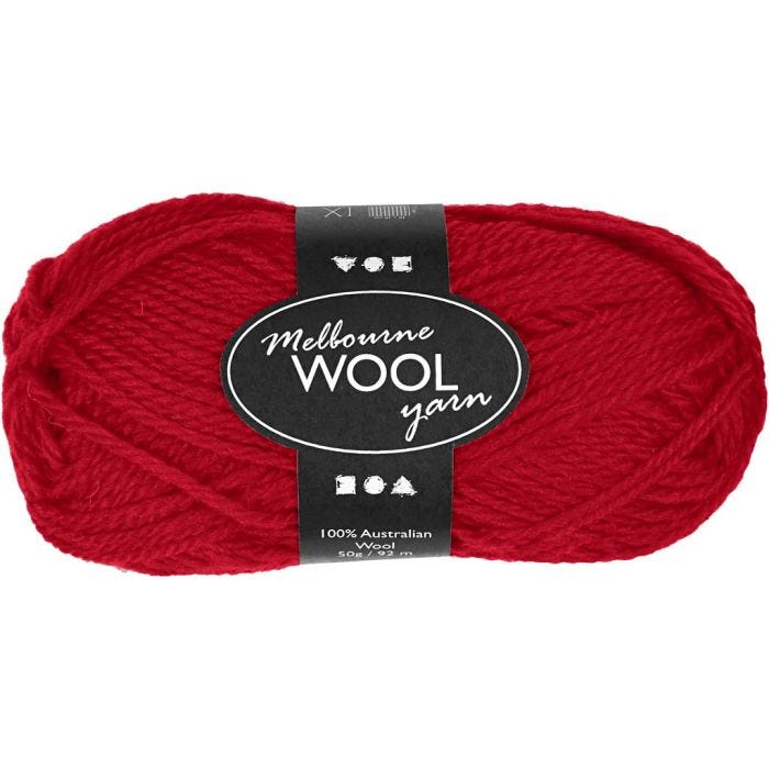 Melbourne Wool Yarn, 92 M, red, 50g/ 1 ball