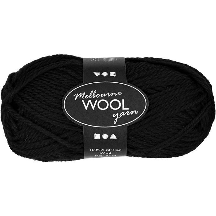 Melbourne Wool Yarn, L: 92 M, black, 50 g/ 1 ball