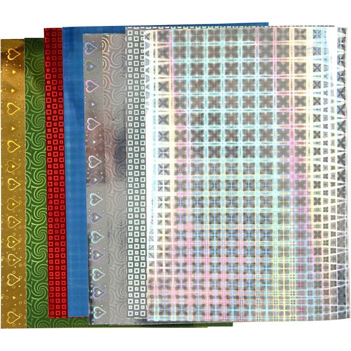 Holographic Paper, A4, sheet 210x297 mm, 120 g, 8 ass sheets/ 1 pack