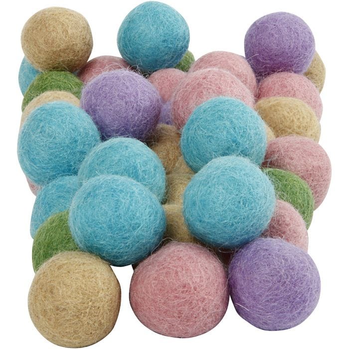Felt balls, dia. 20 mm, pastel colours, 64 pc/ 1 pack