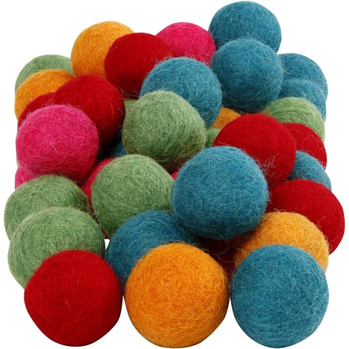 Felt balls, dia. 20 mm, bold colours, 64pc/ 1 pack