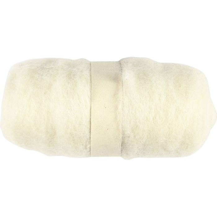 Carded Wool, white, 100 g/ 1 bundle