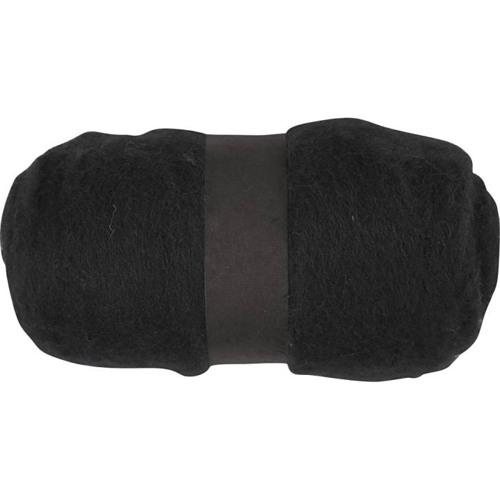 Carded Wool, black, 100 g/ 1 bundle