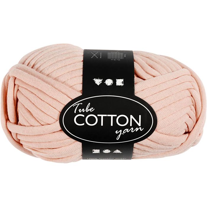 Cotton Tube Yarn, L: 45 M, needle 10-12, soft rose, 100 g/ 1 ball