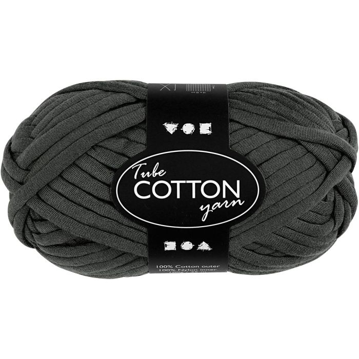 Cotton Tube Yarn, L: 45 M, needle 10-12, dark grey, 100 g/ 1 ball