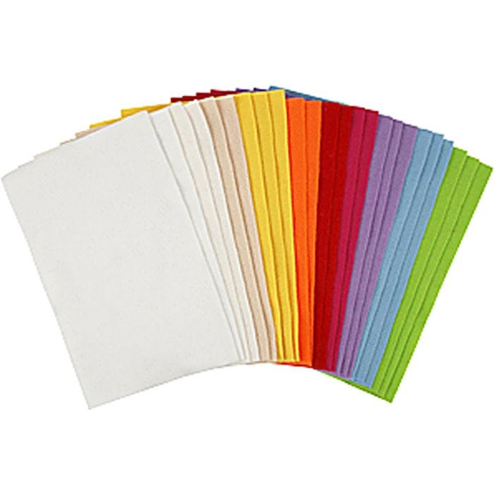 Craft felt, sheet 20x30 cm, thickness 1,5 mm, 180-200 g, assorted colours, 24 ass sheets/ 1 pack