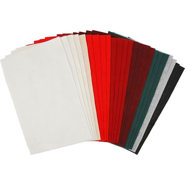Craft felt, sheet 20x30 cm, thickness 1,5 mm, 180-200 g, assorted colours, 24 ass sheets/ 1 pack
