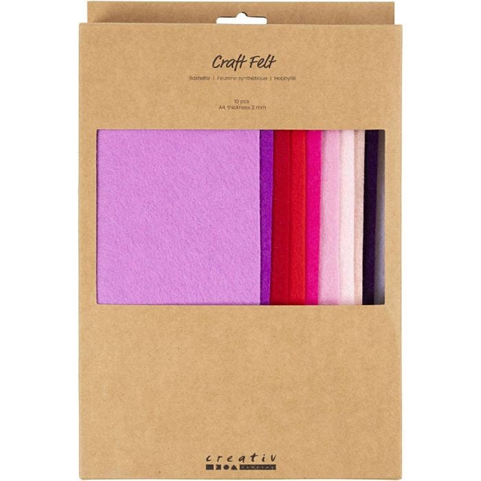 Craft felt, A4, sheet 210x297 mm, thickness 2 mm, purple/pink harmony, 10 pc/ 1 pack