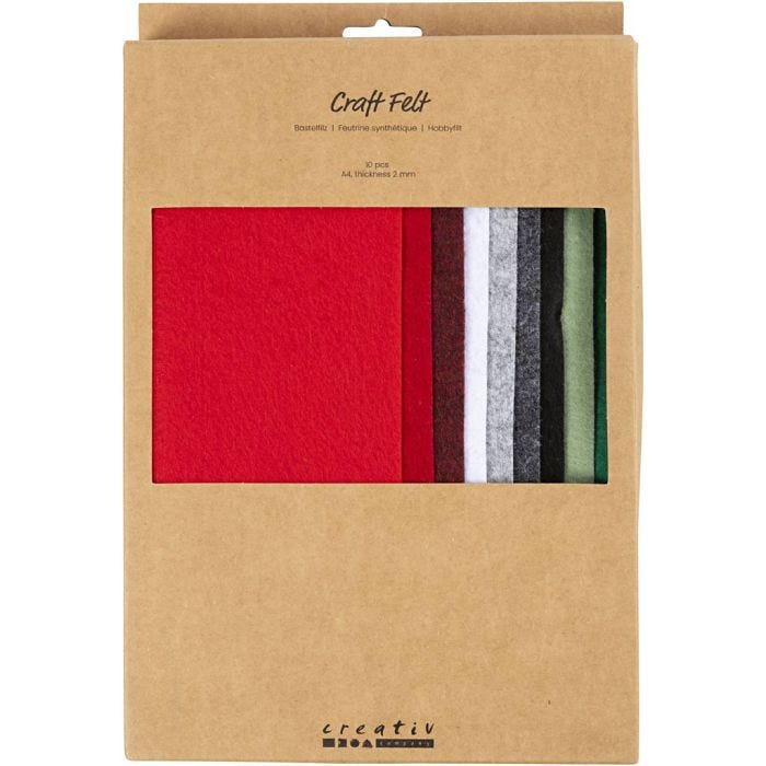 Craft felt, A4, sheet 210x297 mm, thickness 2 mm, christmas colours, 10 pc/ 1 pack