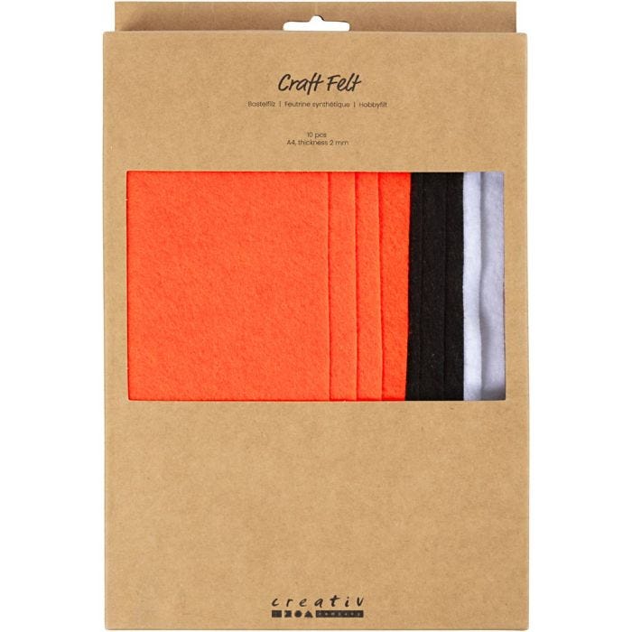 Craft felt, A4, sheet 210x297 mm, thickness 2 mm, halloween colours, 10 pc/ 1 pack