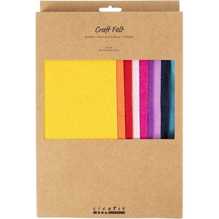 Craft felt, A4, sheet 210x297 mm, thickness 2 mm, colorful, 10 pc/ 1 pack