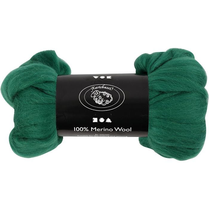 Merino Wool, 21 my, green, 100g/ 1 pack