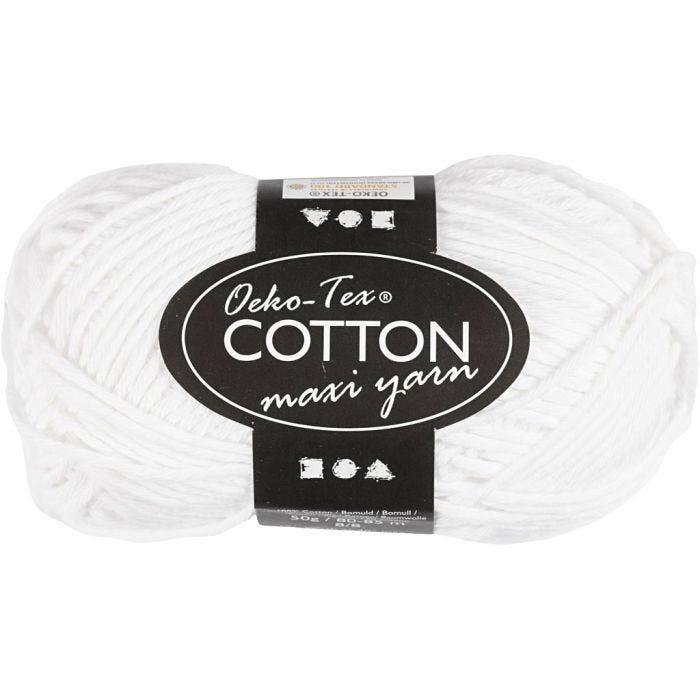 Cotton Yarn, no. 8/8, L: 80-85 M, white, 50 g/ 1 ball