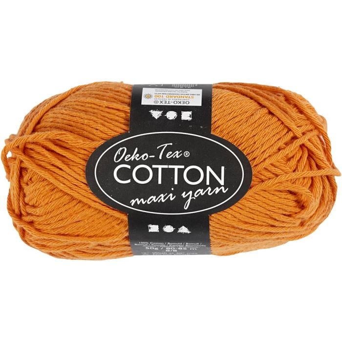 Cotton Yarn, no. 8/8, L: 80-85 M, orange, 50 g/ 1 ball