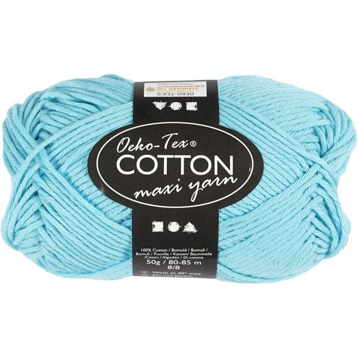 Cotton Yarn, no. 8/8, L: 80-85 M, turquoise, 50 g/ 1 ball