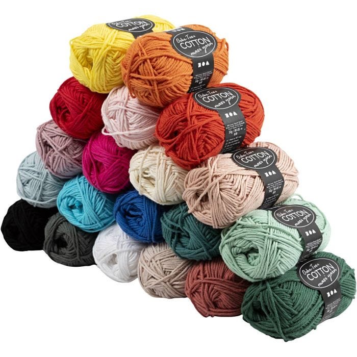 Cotton Yarn, L: 80-85 M, assorted colours, 20x50 g/ 1 pack