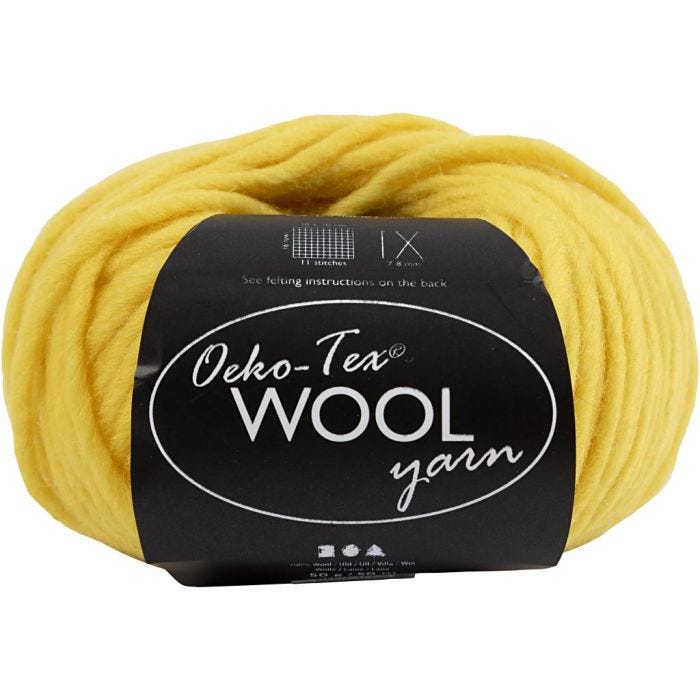 Wool yarn, L: 50 M, yellow, 50 g/ 1 ball