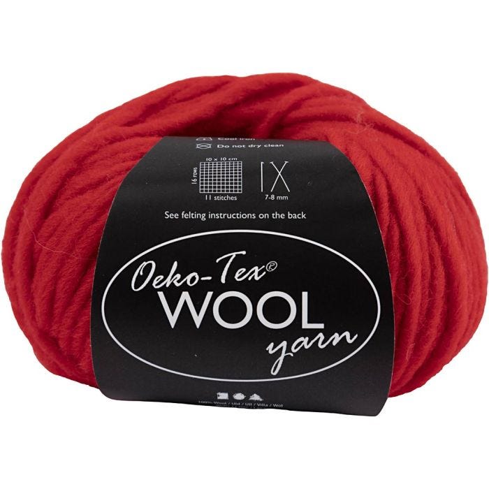 Wool yarn, L: 50 M, red, 50 g/ 1 ball