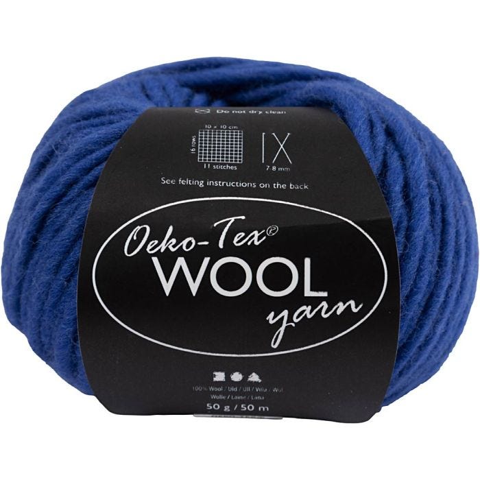 Wool yarn, L: 50 M, blue, 50 g/ 1 ball