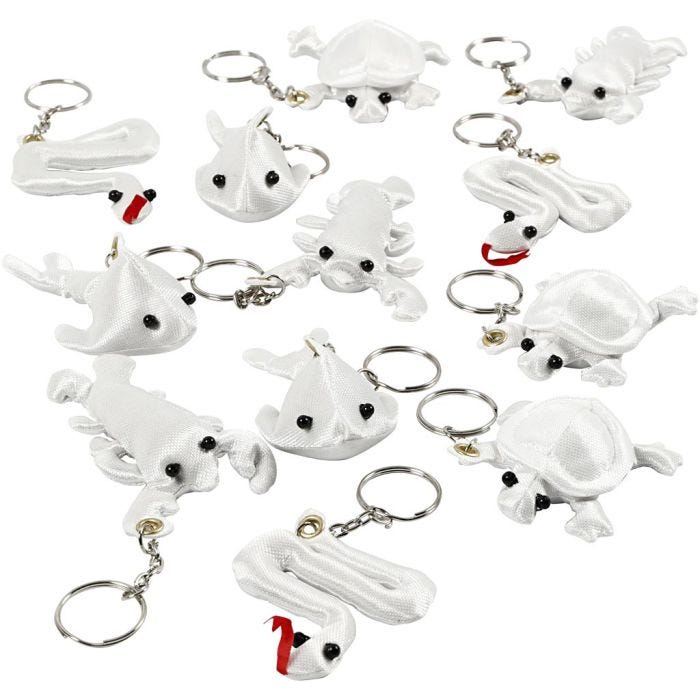 Fabric Figures with key rings, size 4-8 cm, white, 4x3 pc/ 1 pack