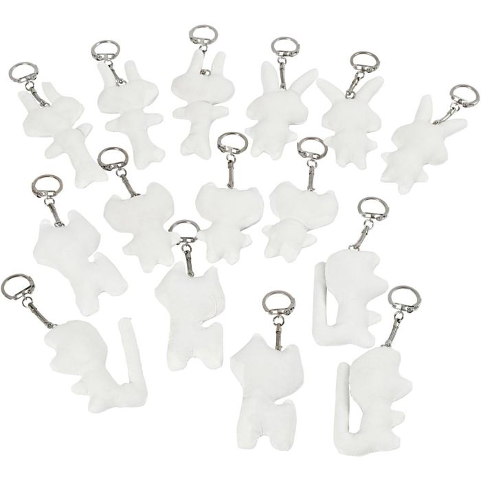 Fabric Figures with key rings, size 6-10 cm, white, 15 pc/ 1 pack