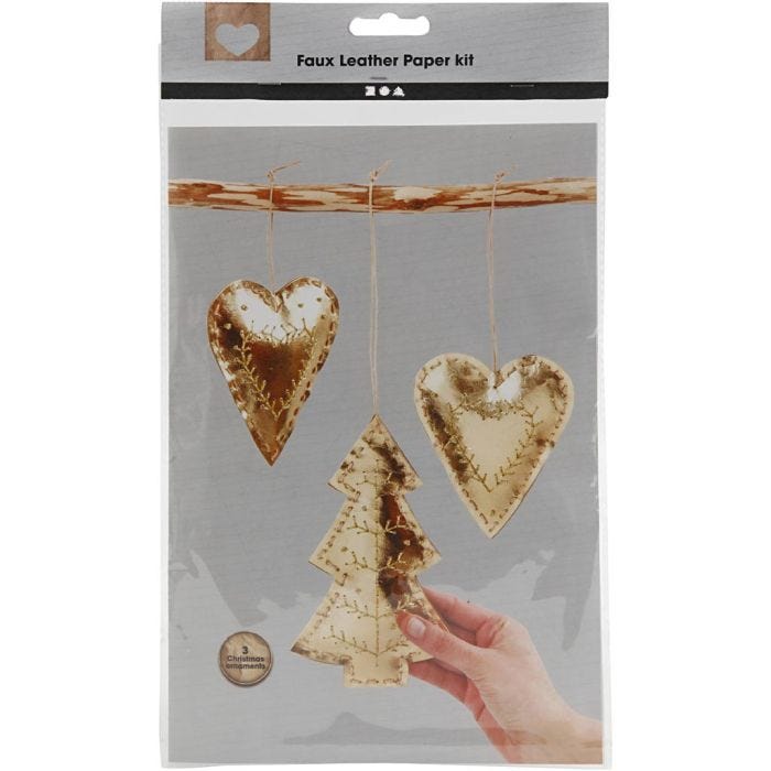 Faux Leather Christmas Ornaments, gold, 1 set