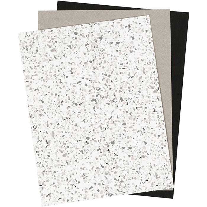 Faux Leather Paper, sheet 21x27,5+21x28,5+21x29,5 cm, thickness 0,55 mm, one coloured,foil,printed, 3 sheet/ 1 pack
