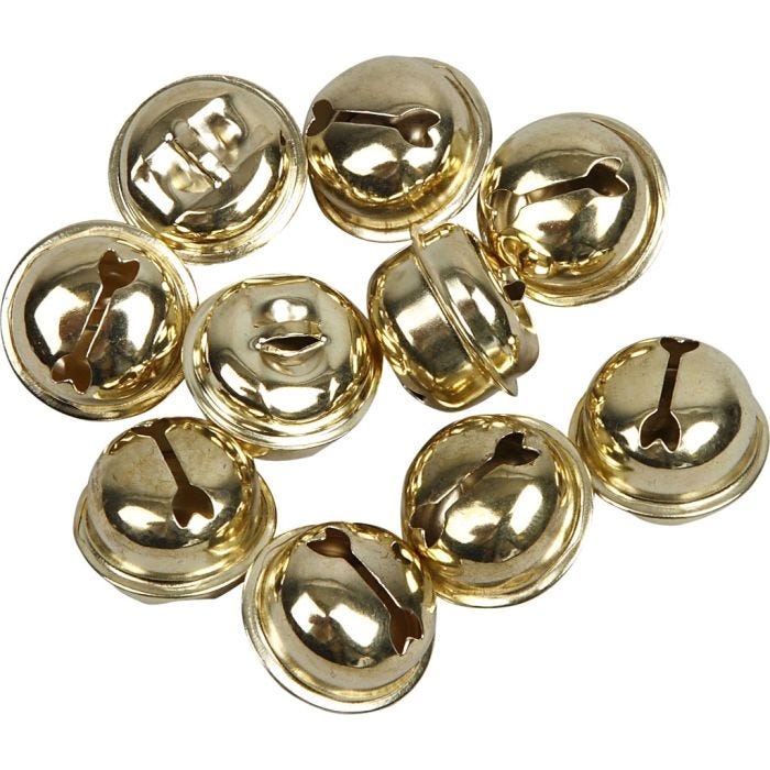 Bells, dia. 13+15+17 mm, gold, 12 asstd./ 1 pack