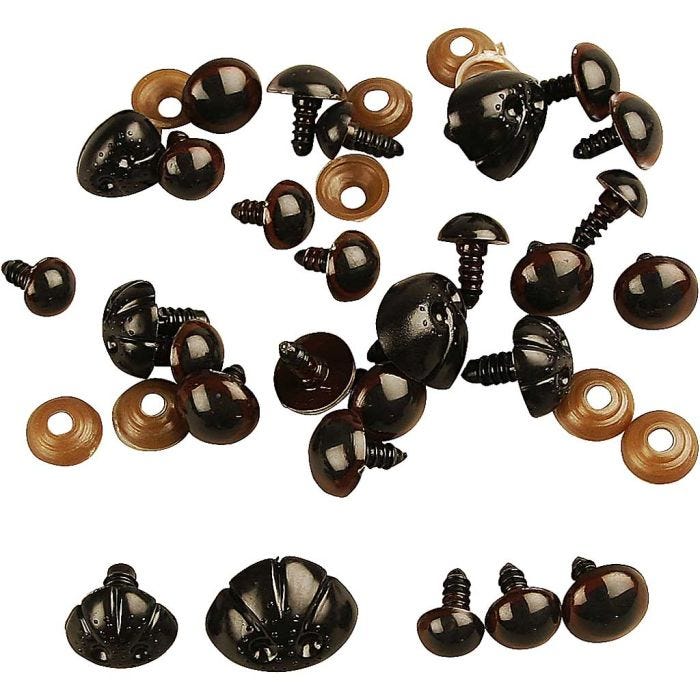 Teddy Bear Eyes & Noses, dia. 10-15 mm, size 15-25 mm, 130 asstd./ 1 pack