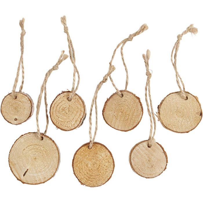 Wooden disc with hole for cord, dia. 35-45 mm, thickness 7 mm, 7 pc/ 1 pack