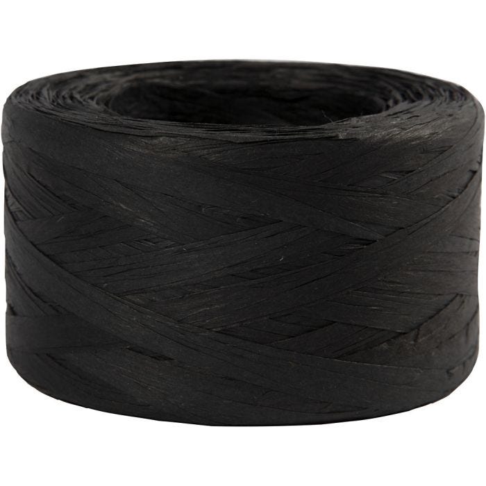 Paper Raffia Yarn, 7-8 mm, black, 100m/ 1 roll