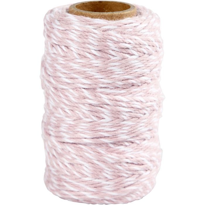 Cotton Cord, 1,1 mm, white/light red, 50m/ 1 roll