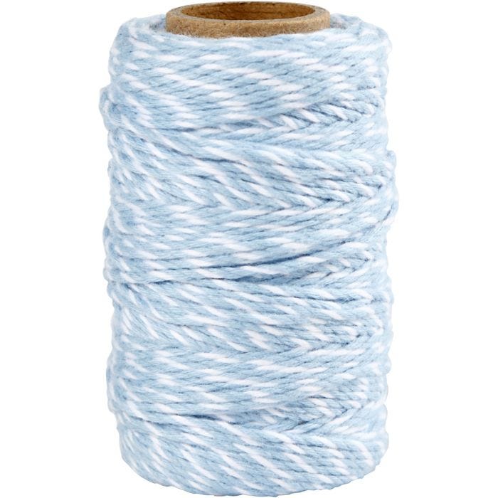 Cotton Cord, thickness 1,1 mm, white/light blue, 50 m/ 1 roll