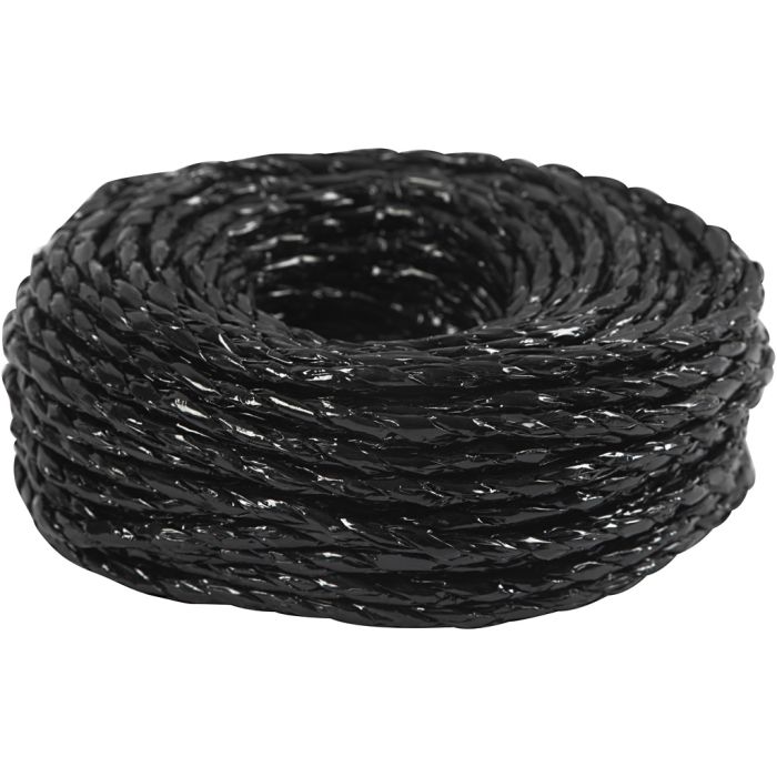Paper Yarn, thickness 3,5-4 mm, black, 25 m/ 1 roll