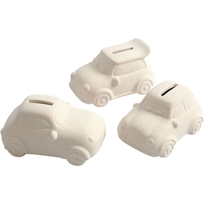 Car Money Box, H: 5,5 cm, L: 12,5 cm, W: 7,8 cm, white, 12 pc/ 1 pack