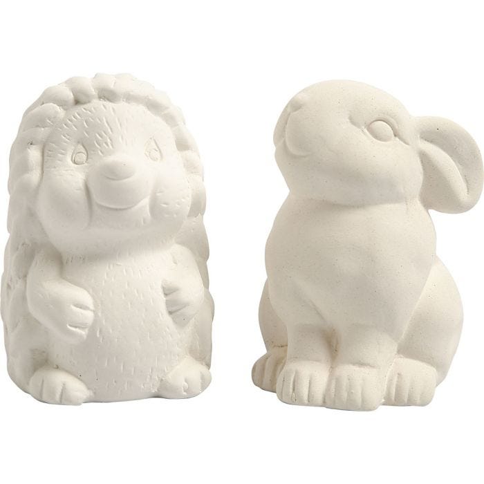 Animal Saving Banks, hedgehog and hare, H: 10 cm, white, 2 pc/ 1 pack