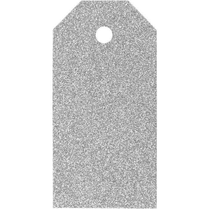 Manila Tags, size 5x10 cm, glitter, 300 g, silver, 15 pc/ 1 pack