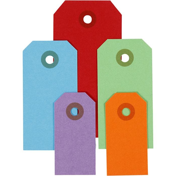 Manila Tags, size 3x6+4x8+5x10 cm, 220 g, assorted colours, 500pc/ 1 pack