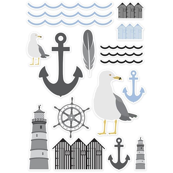 Die cut tags, 3,1-11,4 cm, black, blue, grey, white, 54pc/ 1 pack