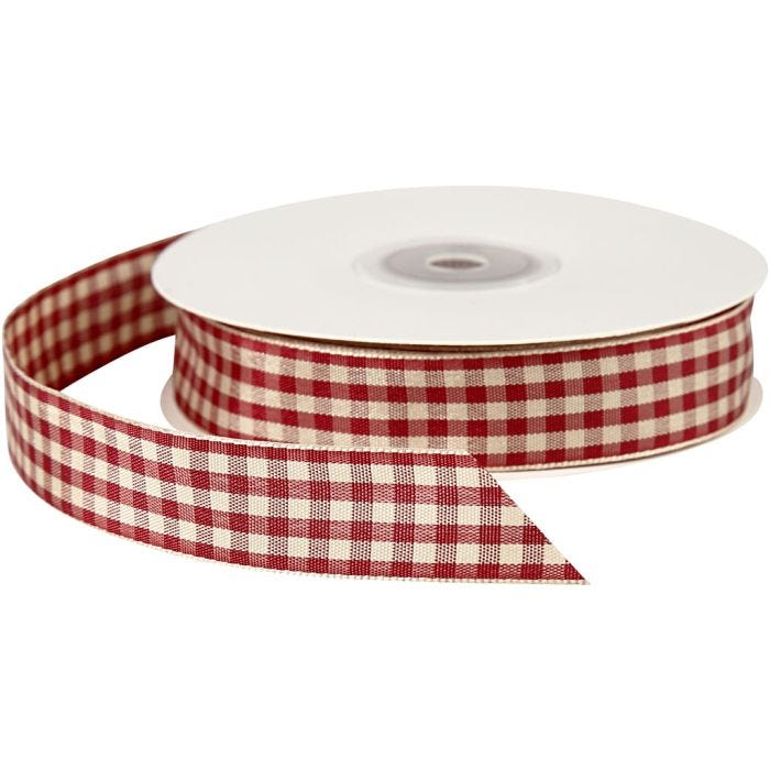 Checked Ribbon, W: 20 mm, antique red/white, 25 m/ 1 roll