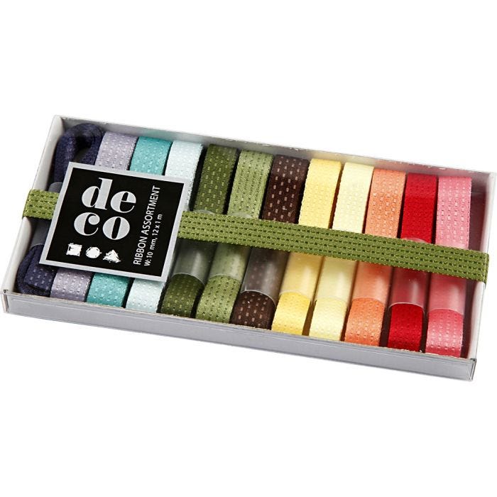 Decorative Ribbon, W: 10 mm, assorted colours, 12x1 m/ 1 pack