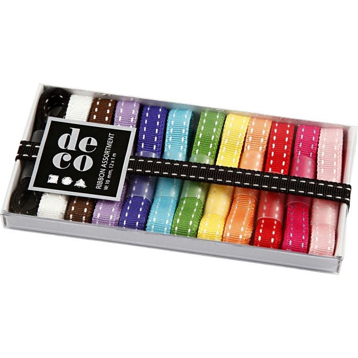 Decorative Ribbon, W: 10 mm, assorted colours, 12x1 m/ 1 pack