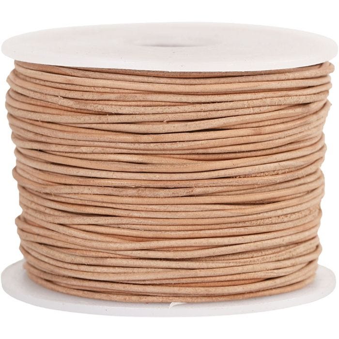 Leather Cord, 1 mm, beige, 50m/ 1 roll