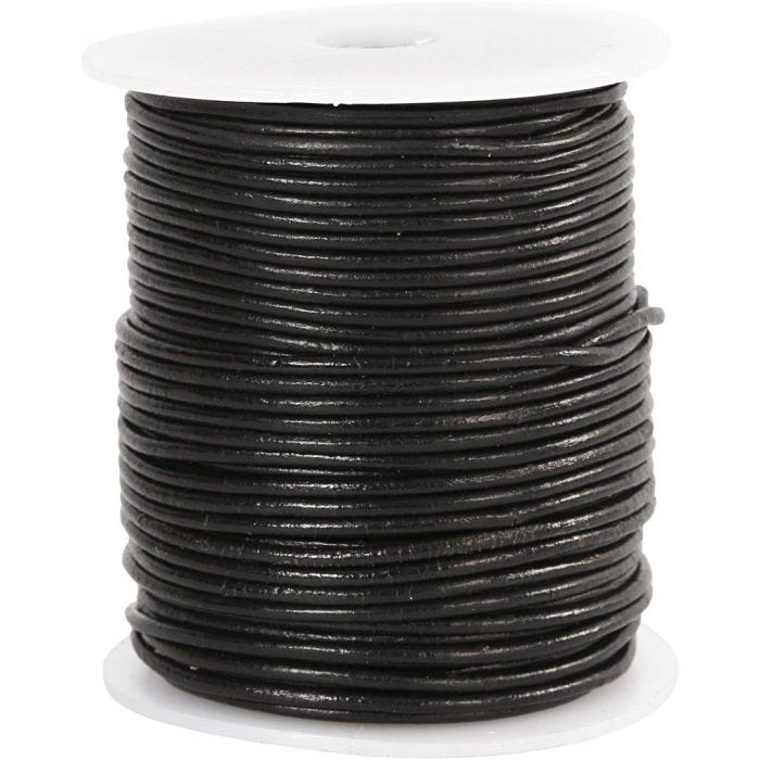 Leather Cord, 2 mm, black, 50m/ 1 roll