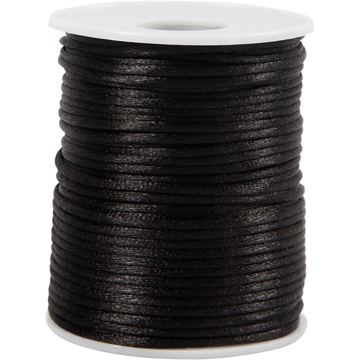 Satin Cord, thickness 2 mm, black, 50 m/ 1 roll