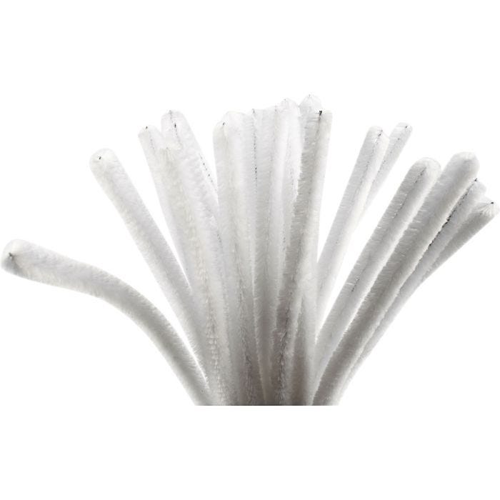 Chenille, L: 30 cm, thickness 9 mm, white, 25 pc/ 1 pack