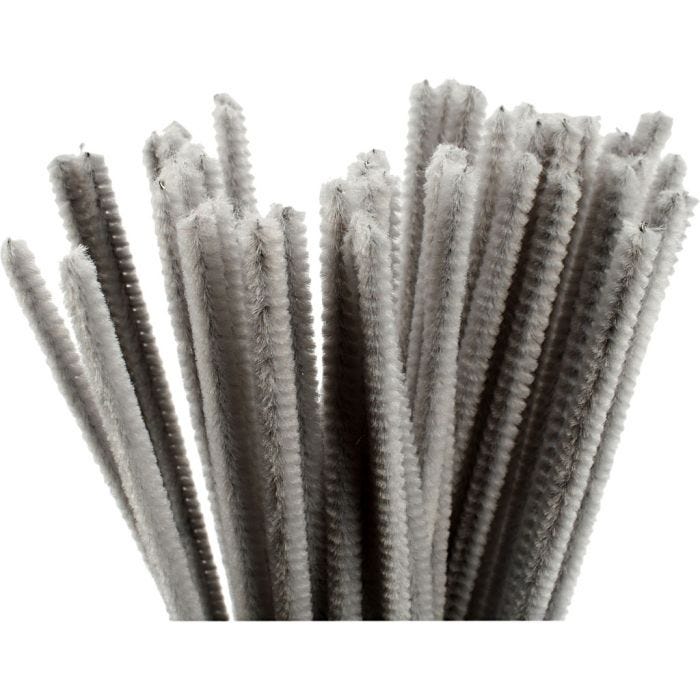 Chenille, 30 cm, 6 mm, grey, 50pc/ 1 pack