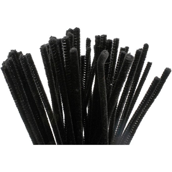 Chenille, 30 cm, 6 mm, black, 50pc/ 1 pack