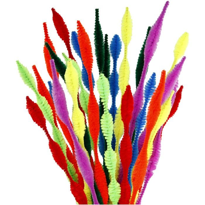Chenille, waved, 30 cm, 5-12 mm, assorted colours, 28asstd./ 1 pack
